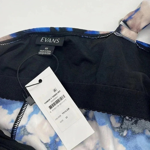 NWT Evans Blue Wave Print Tiered Tankini Swim Top Women’s Size 22 Bathing Bra - Picture 7 of 17
